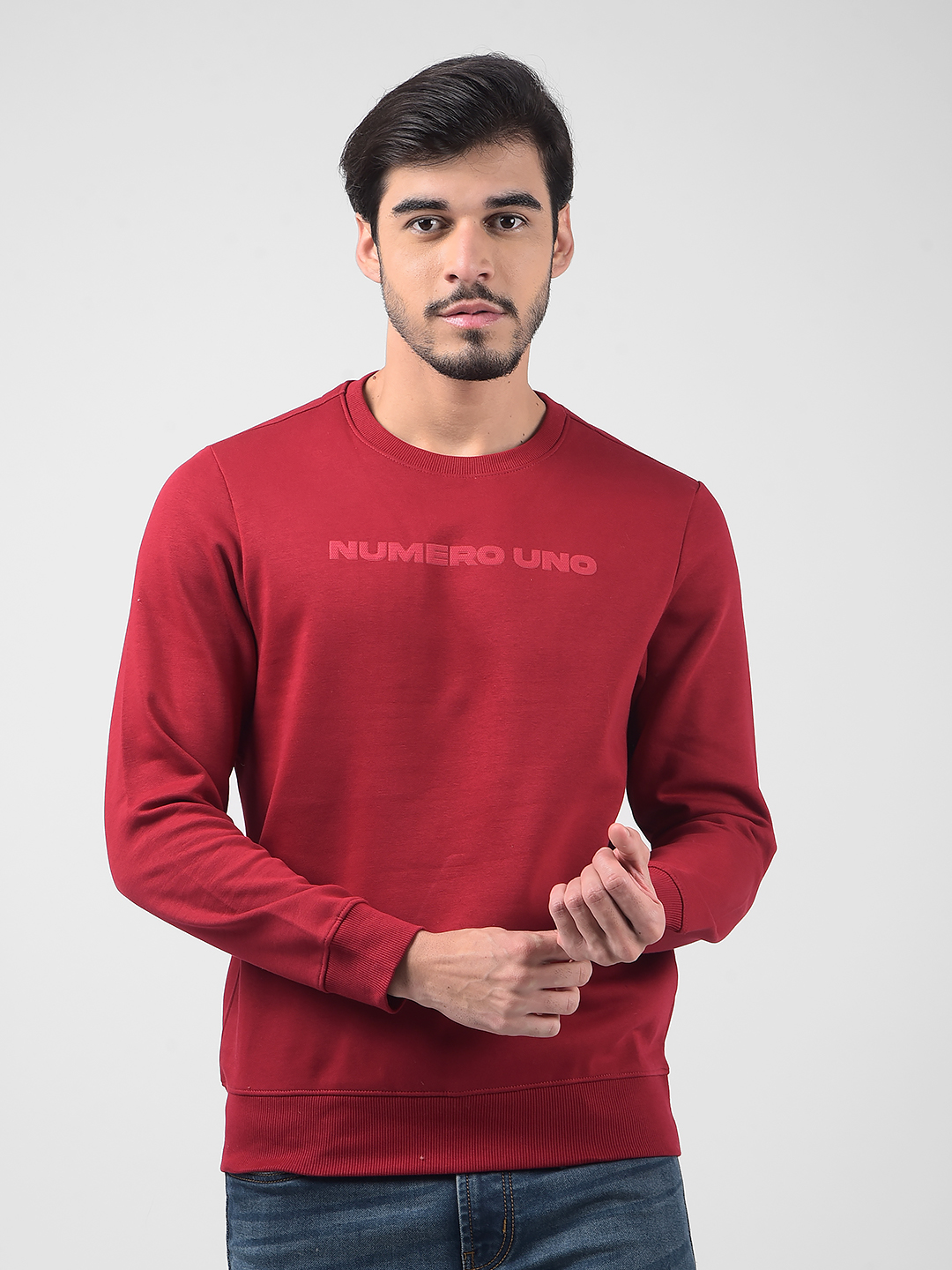 Numero Uno Men Typography Red Sweat Shirt